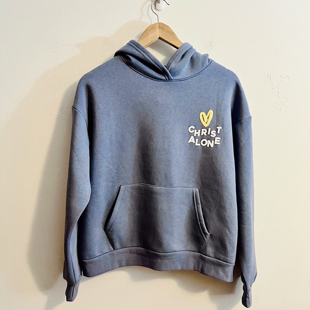 Seventh & Sunset Christ Alone Blue Hoodie with Yellow Heart
